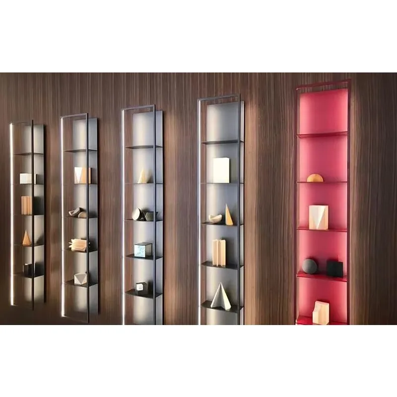 Customized luminous metal shelves with high-quality display shelves, bookshelves, wall iron partitions, background, wall hanging