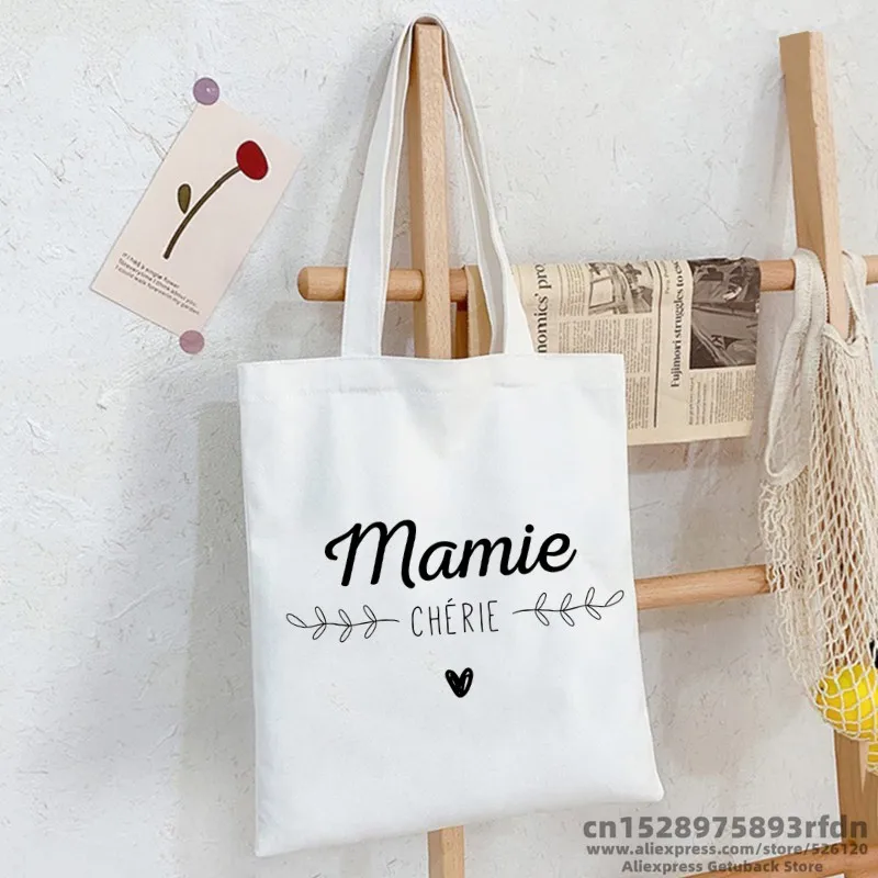 Tote bag Mamie Chérie coeur idée cadeau mamie femme pour noël Women Shopping Canvas Tote Bag Girl Female Ulzzang Shoulder Bag