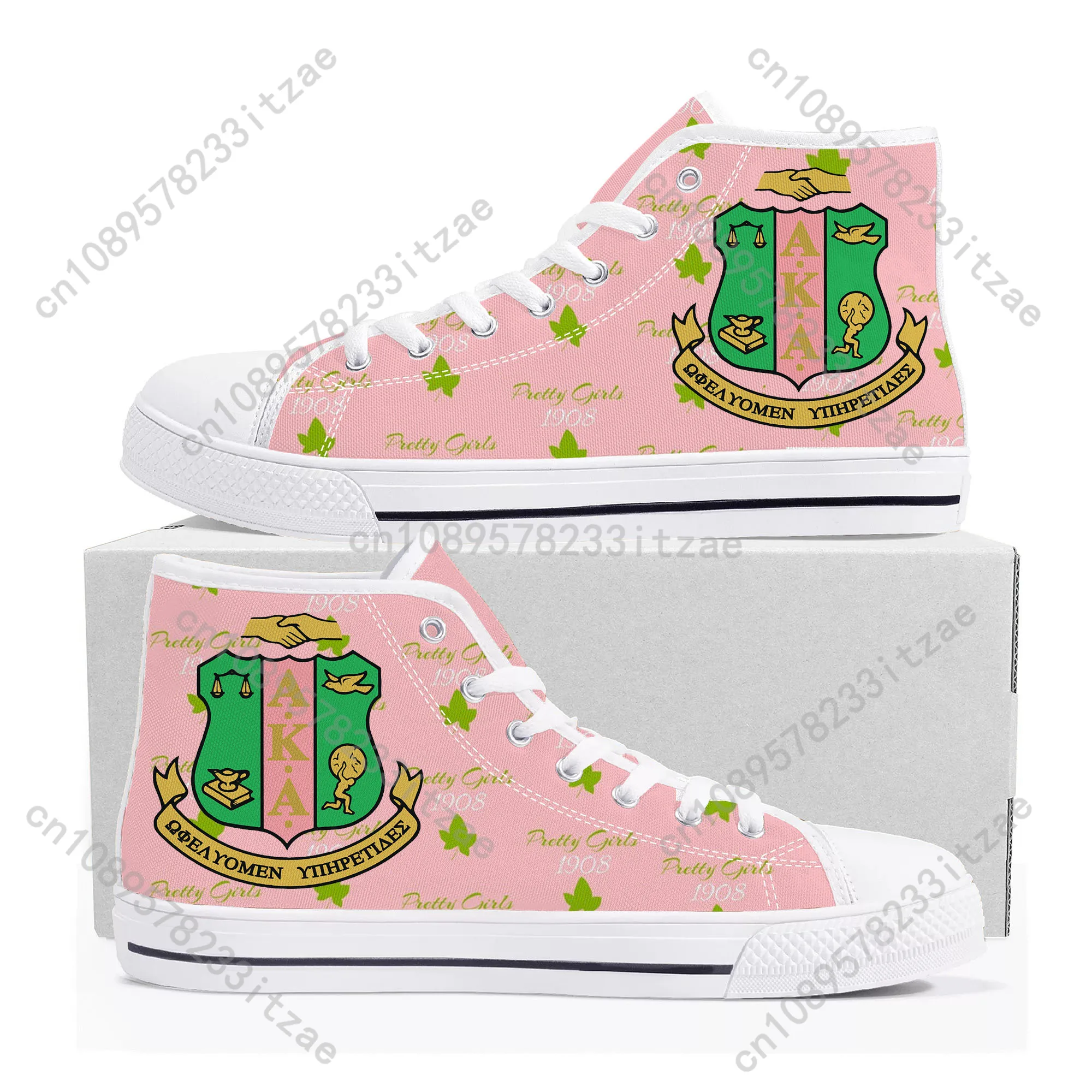 A-Alpha Sorority A-AKA 1908 High Top Sneakers K-Kappa A-Alpha Men Women Teenager Canvas High Quality Sneaker Shoe Customize Shoe