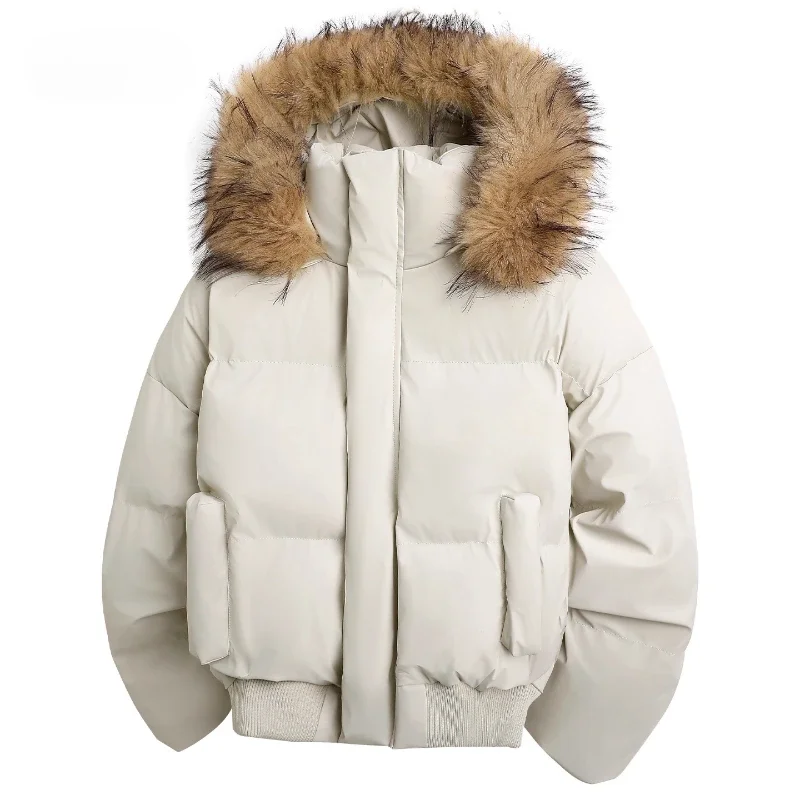 Man Parka Jacket Winter Fashion Fur Collar Warm Jacket Women Solid Color Casual Hooded Parka Coats Outwear American Couple 2026