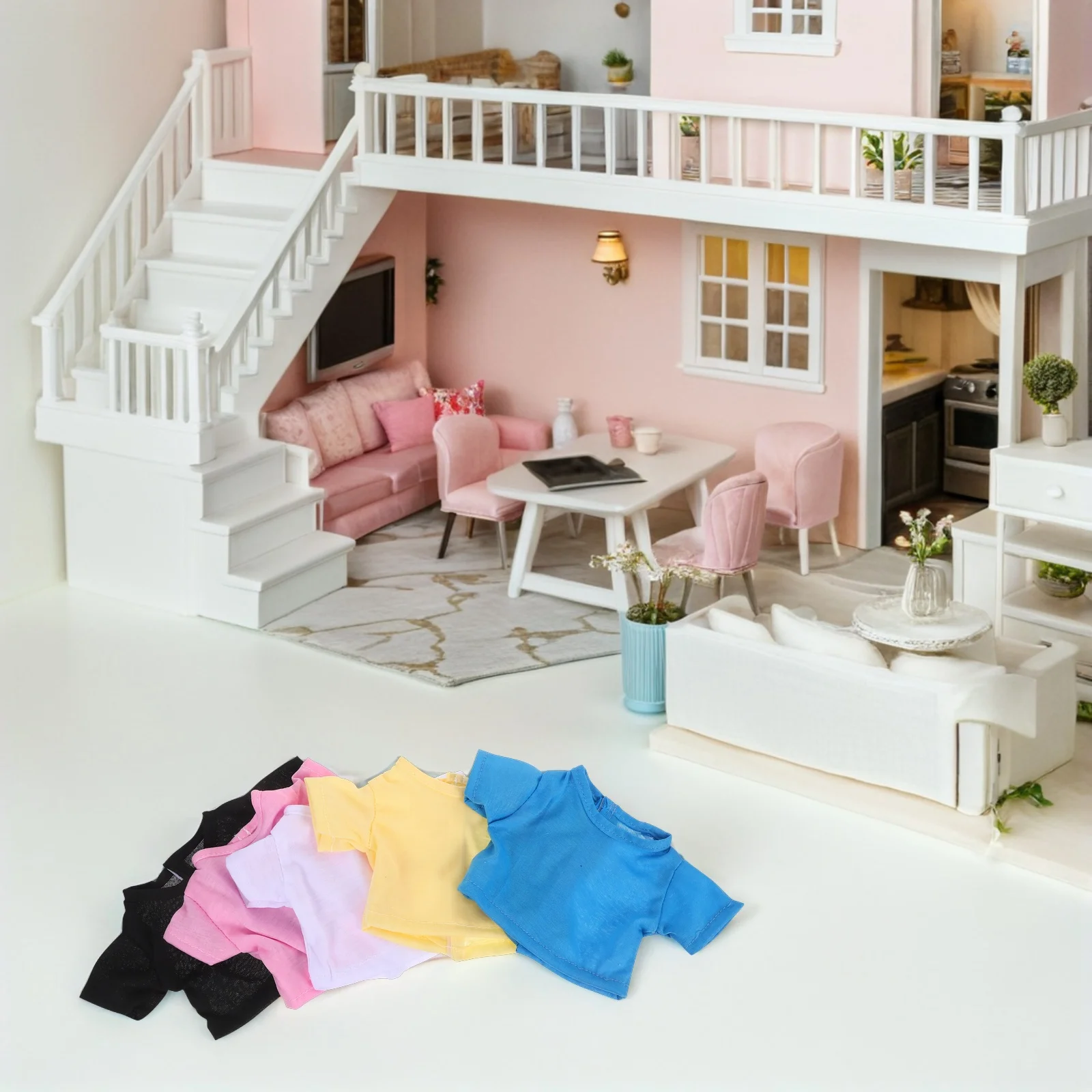 

5Pcs Stuffed Animal T-Shirts Solid Color Short Sleeve Clothes Accessories Comfortable 18 Inch Puppet Clothes Cute Bear Shirts