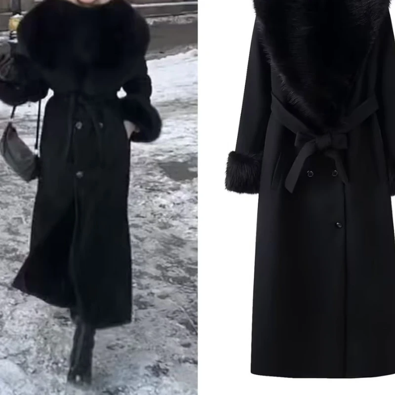 

Winter New High-end Temperament Big Fur Collar Fashion Waist Long Sleeve Long Coat Coat