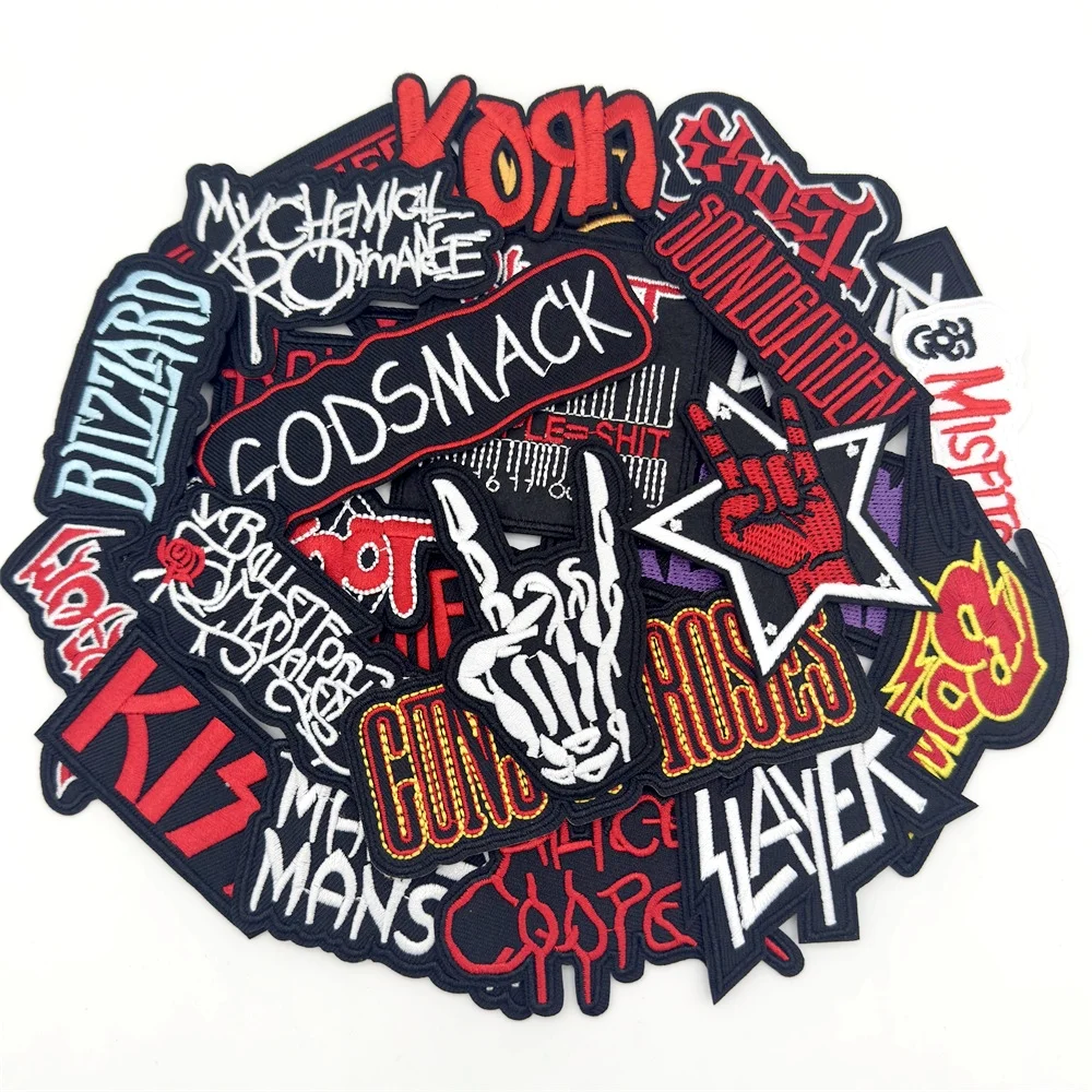 Parches de banda de Rock para ropa, parches bordados a rayas, insignias de música, pegatinas de ropa Diy, chaleco de costura, chaqueta, 25 unidades