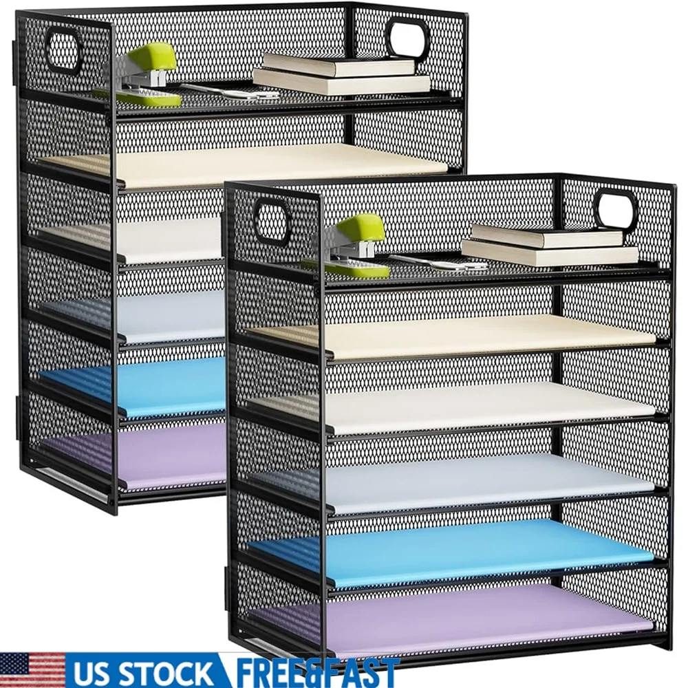 

6 Tier Metal Desk Organizer 2 Pack Portable File Tray with Handle Office School Home Organization