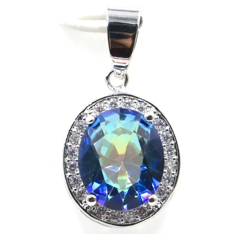 Real 925 Solid Sterling Silver Pendant Red Ruby Mystic Violet Topaz Peridot Alexandrite Topaz Changing Zultanite Women