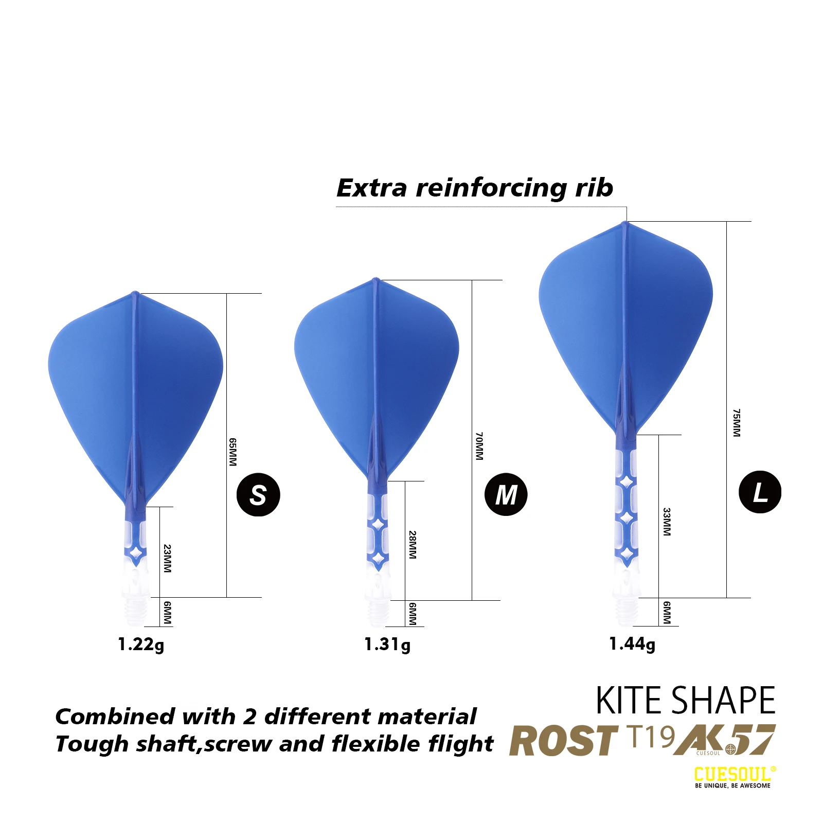 CUESOUL ROST T19 Integrated Dart Shaft and Flight Kite Shape-Dark Blue