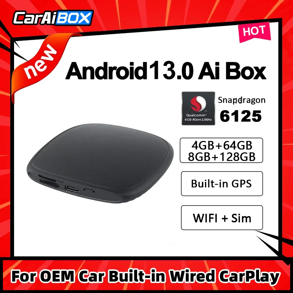 CarAiBOX-reproductor Multimedia con Android 11 para coche, dispositivo de transmisión con Carplay, AI Box, 4GB, 64GB, GPS incorporado, inalámbrico,