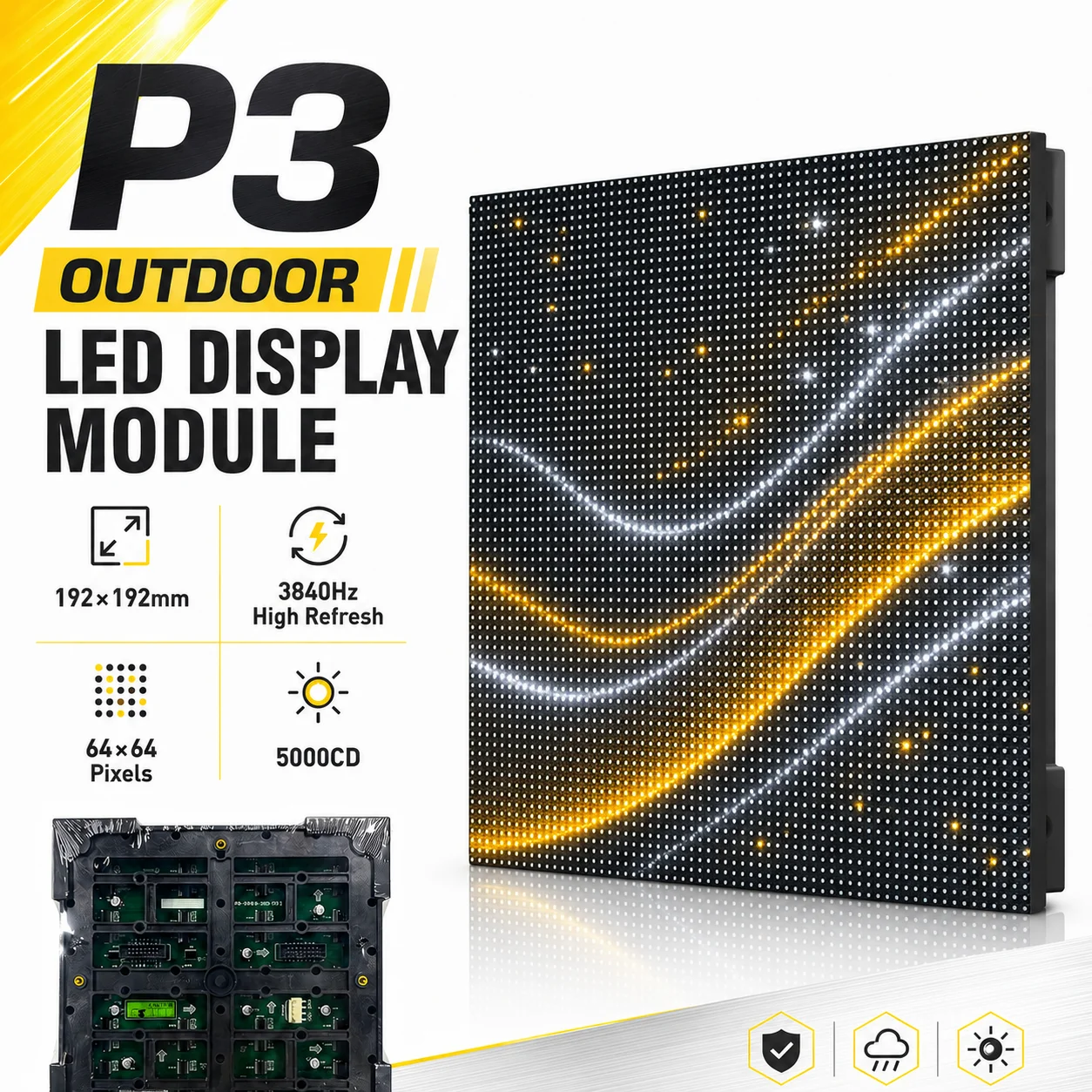 P3 Outdoor Full Color SMD LED Display Module RGB LED Panel 64*64 Pixel 192*192mm LED Signs Full Color Video Wall Display Panel