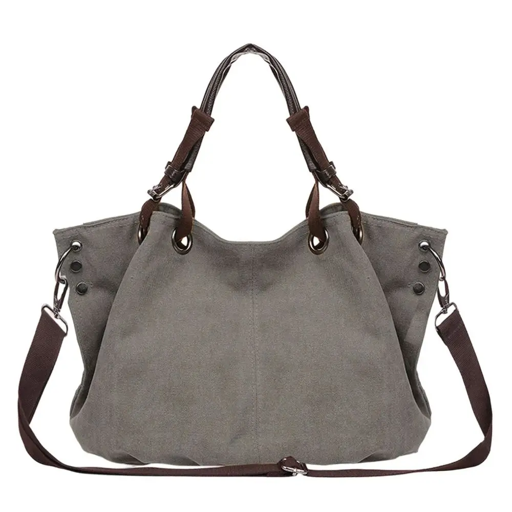 Fashion Large Capacity Canvas Tote Bag Casual Versatile Crossbody Bag Solid Color Elegant Shoulder Bag Travel