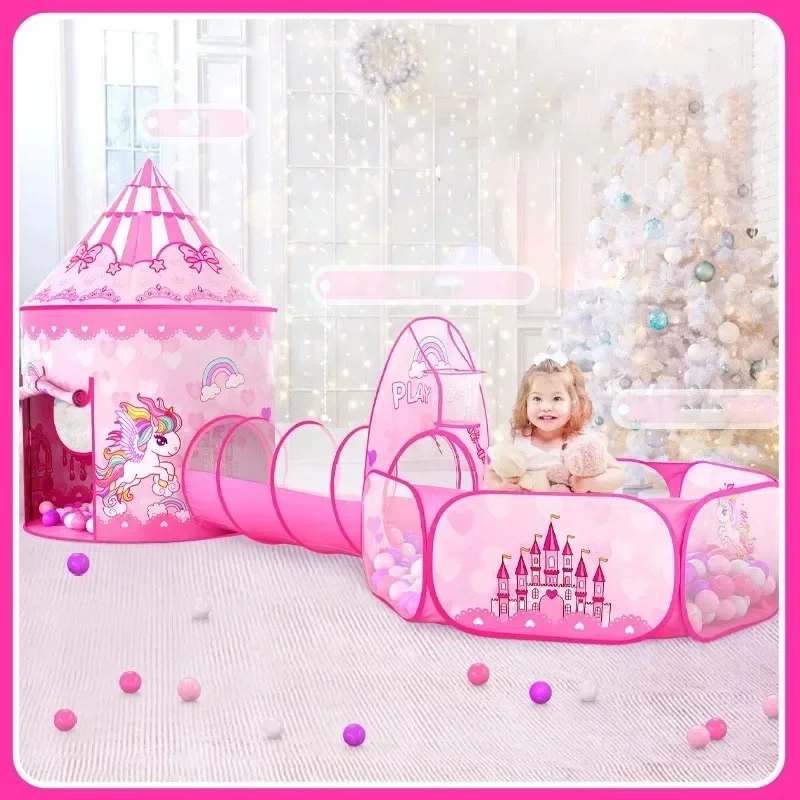 3 In 1 Kind Tent Huis Spelen Speelgoed Tunnel Kruipen Speelhuis Kasteel Draagbare Kinderen Ocean Ball Pool Pit Baby Gevouwen Indoor Outdoor