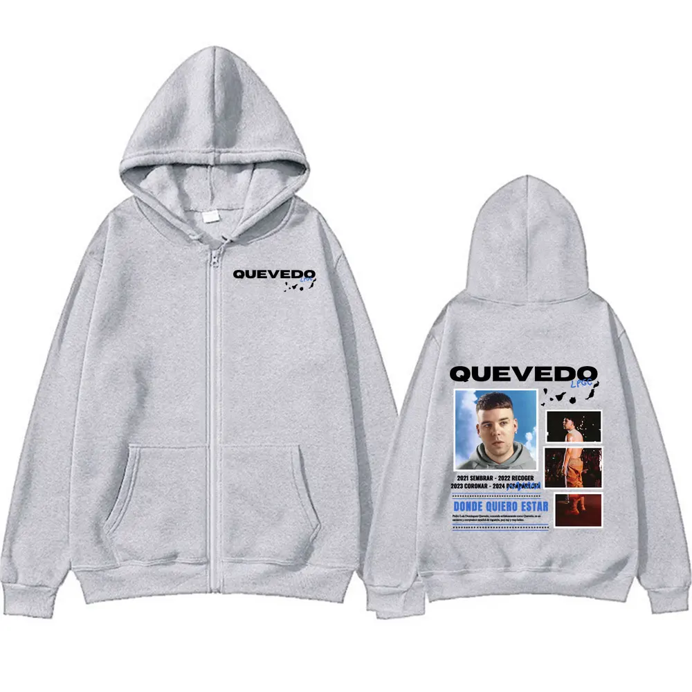 Rapper QUEVEDO Lpgc Tour 2025 Print Rits Sweatshirt Mode Hip Hop Hoodies Mannen Vrouwen Casual Fleece Jas Zip Up Truien