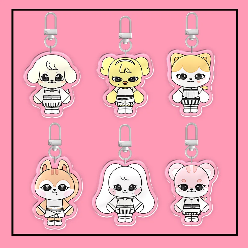 KPOP WonYoung YuJin Cartoon Keyring Pendant LIZ LEESEO GAEUL REI Cute Acrylic Double-sided Keychain Bag Accessories Fans Gift