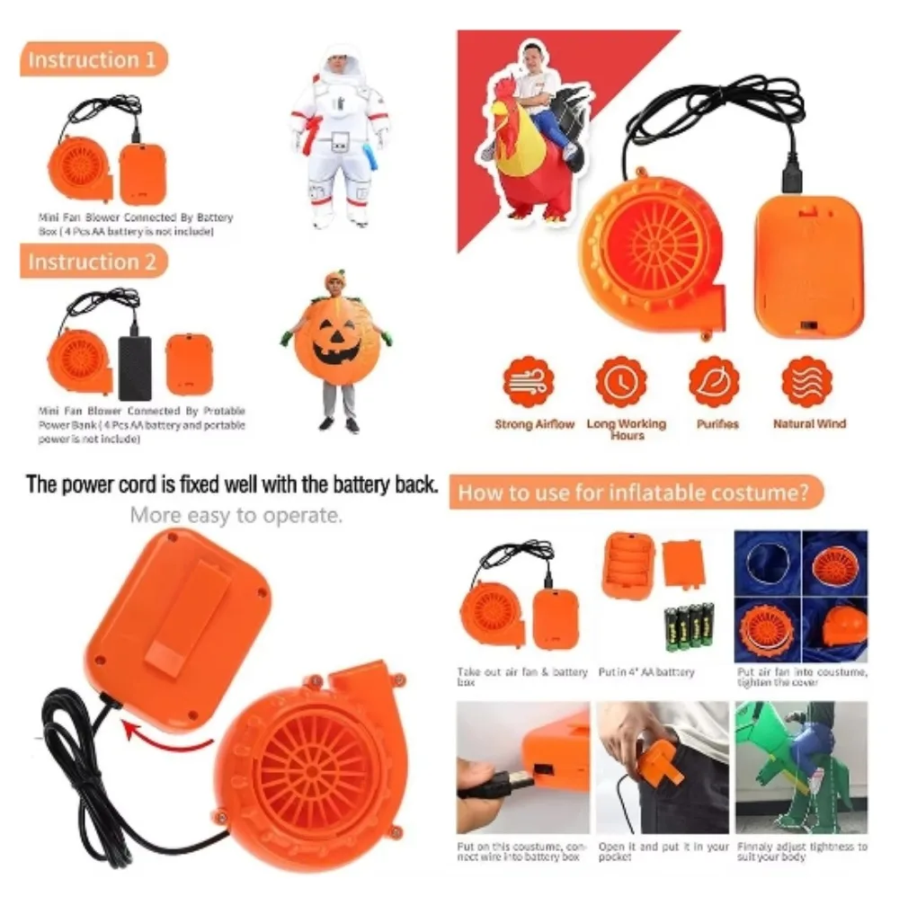 Mini Blower Fan for Dinosaur Costume Inflatable Game Clothing Suits Halloween Cosplay Party Supplies Lightweight Blower Fan
