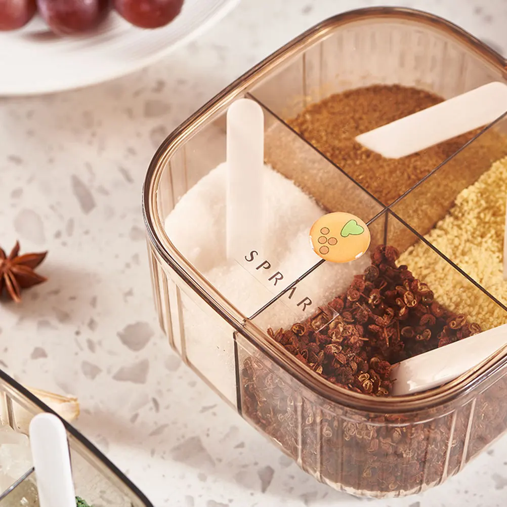 

1 set Condiment Storage Container 4-Compartment Kitchen Seasoning Box Spice Organizer For Salt Pepper Sugar Cornstarch