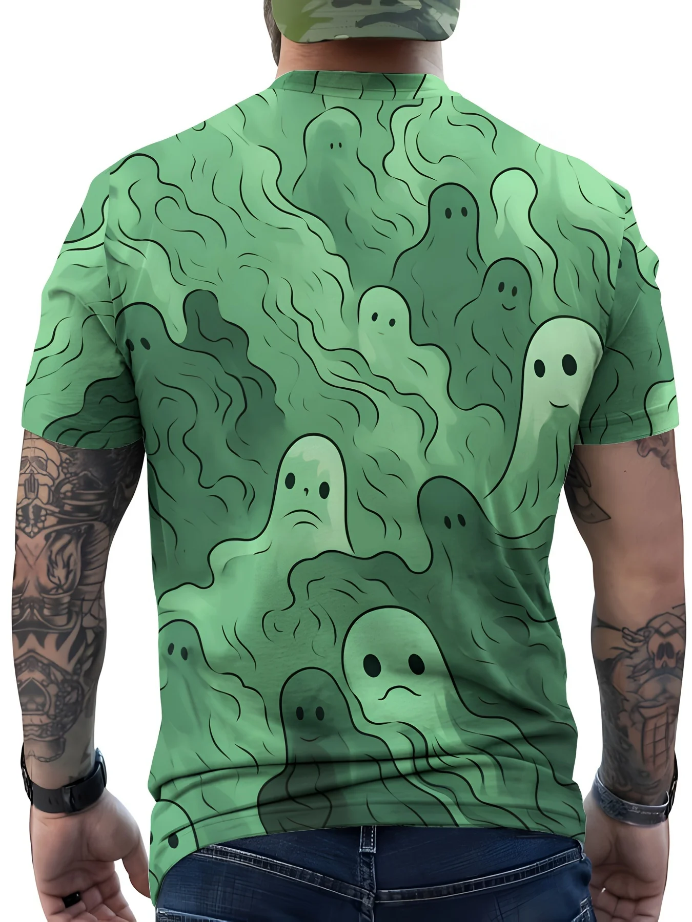 Men'S 3D Printed Casual Shirt Bright Green Pattern, Regular Fit Crew Neck, Suitable for And Daily Wear, Street Fashion