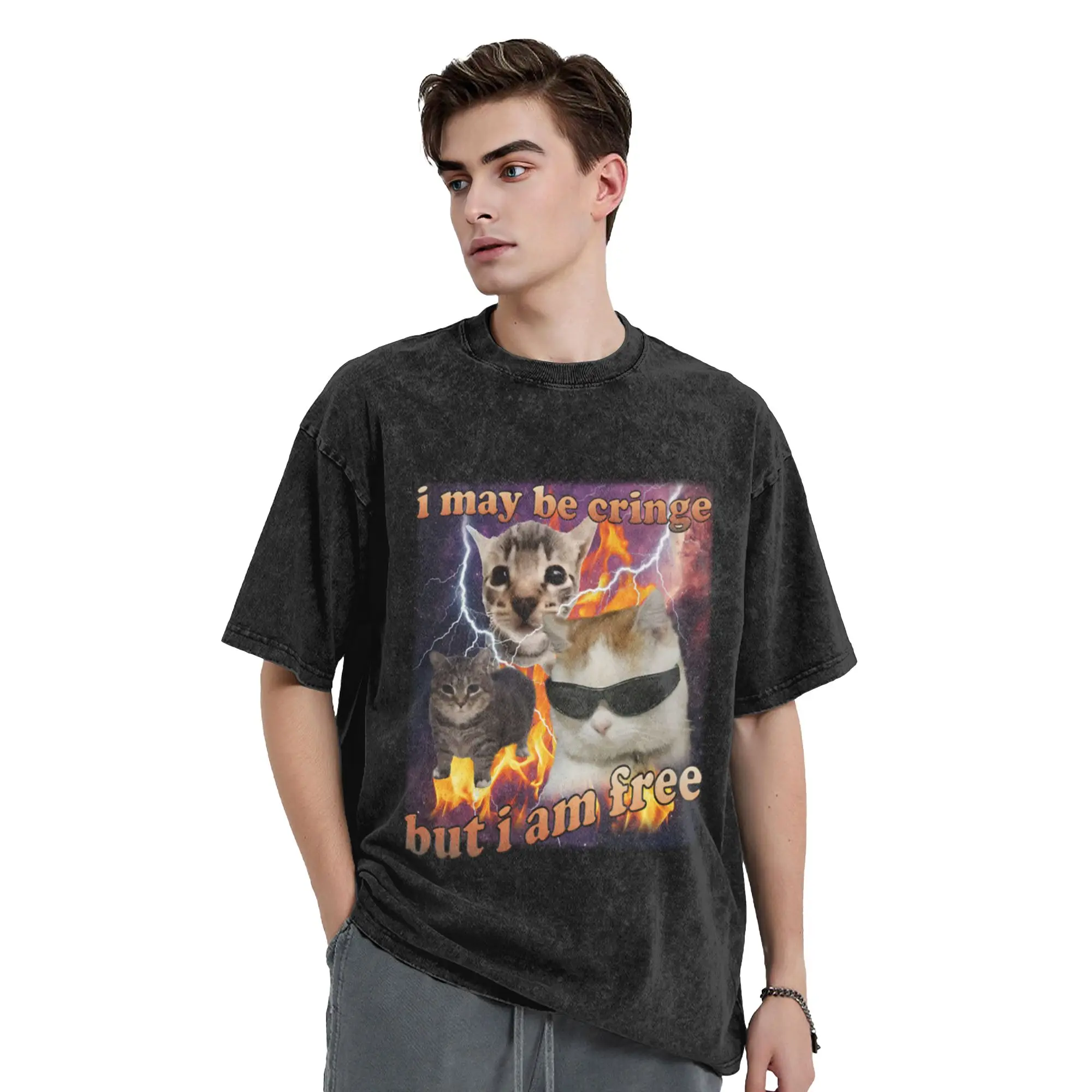 I may be Cringe Funny Cat Meme Unique Trendy A T-Shirt Oversized Short Sleeve Men's Women's Cotton Tees Tops