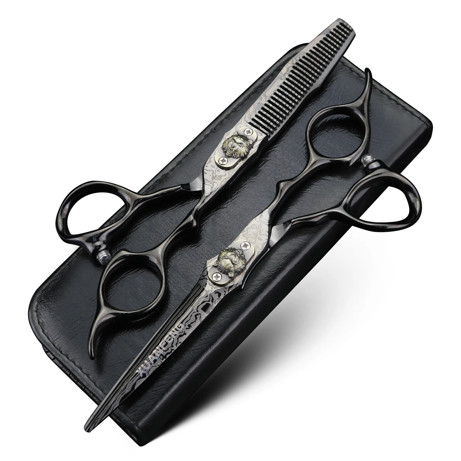 XUANFENG 6 inch Black Damascus Hair Scissors Barber Cutting Scissors and thinning Scissors JP440C…