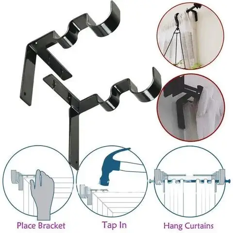 

2PCS Black Drop Shipping Single Hang Curtain Rod Holders Bracket Into Window Frame Curtain Rod Bracket