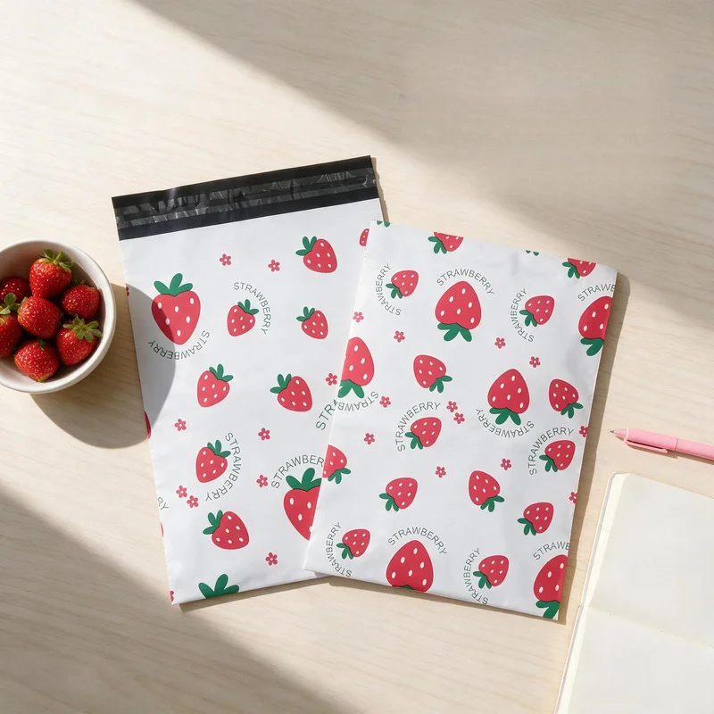 10pcs Strawberry & Bow Pattern Express Mailing Bags Thickened Waterproof Self-Seal Shipping Poly Mailers Cute Gift Packaging