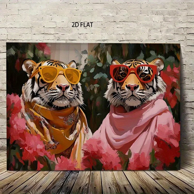 Plano 2D, 1 pieza, cartel de hermanas tigre planas 2D, decoración de dopamina, nuevo regalo único para el hogar, estilo moderno art déco, lienzo impreso con letras a