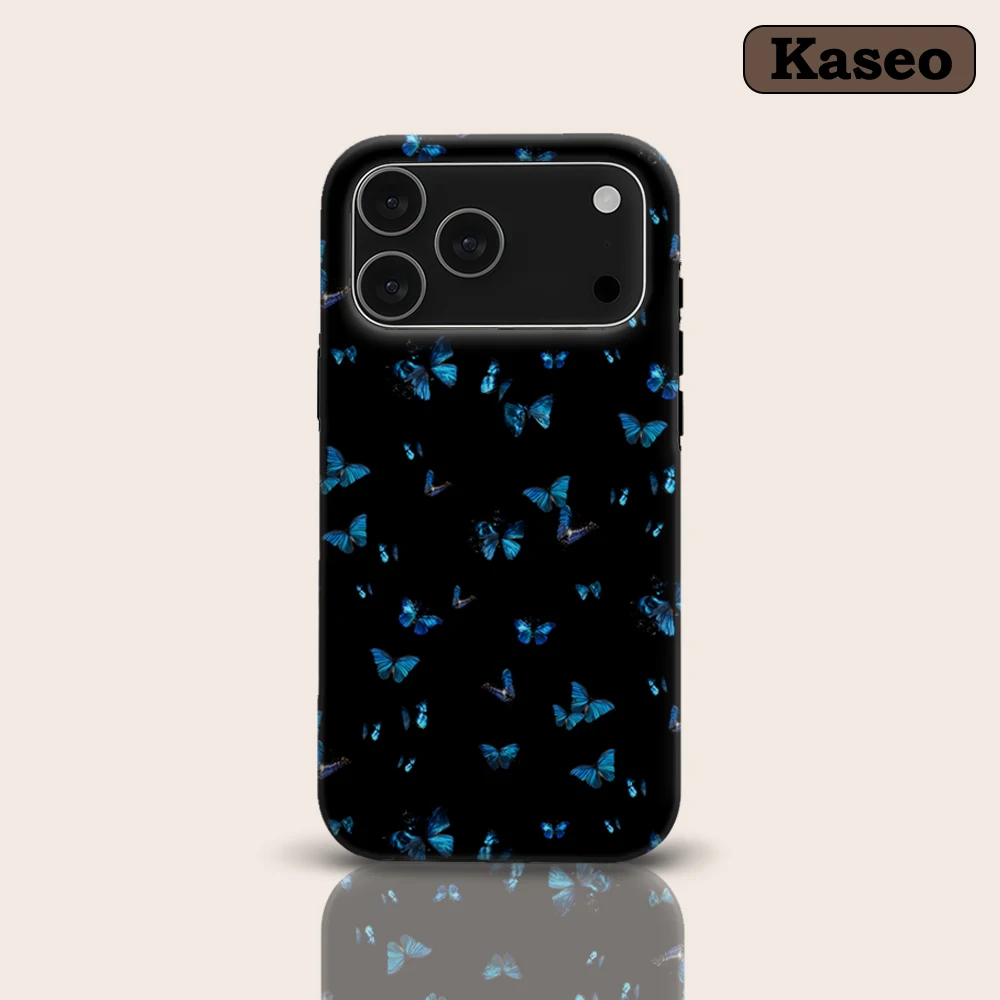 KASEO Matte Bumper for Magsafe Case for IPhone 17 16 15 14 Plus 13 Pro Max Shockproof Hard PC Midnight Blue Butterflies Cover