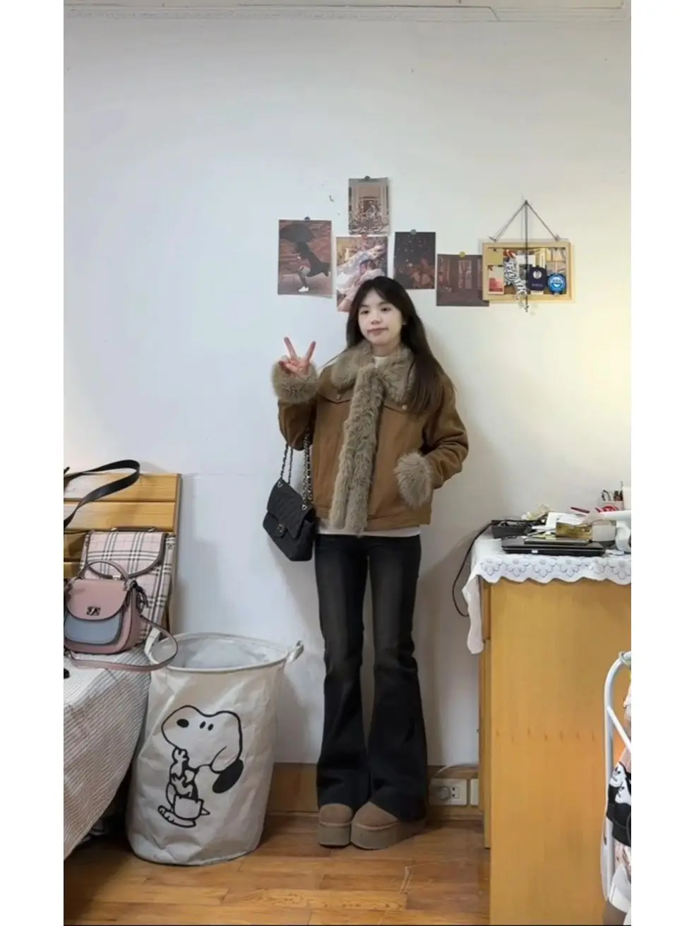 

Denim Coat For Women Dark Fur Plush Womens Winter Buttoned Standneck Slimming Outcoats Hip-Hop Streetwears Feminine Sashes Daily