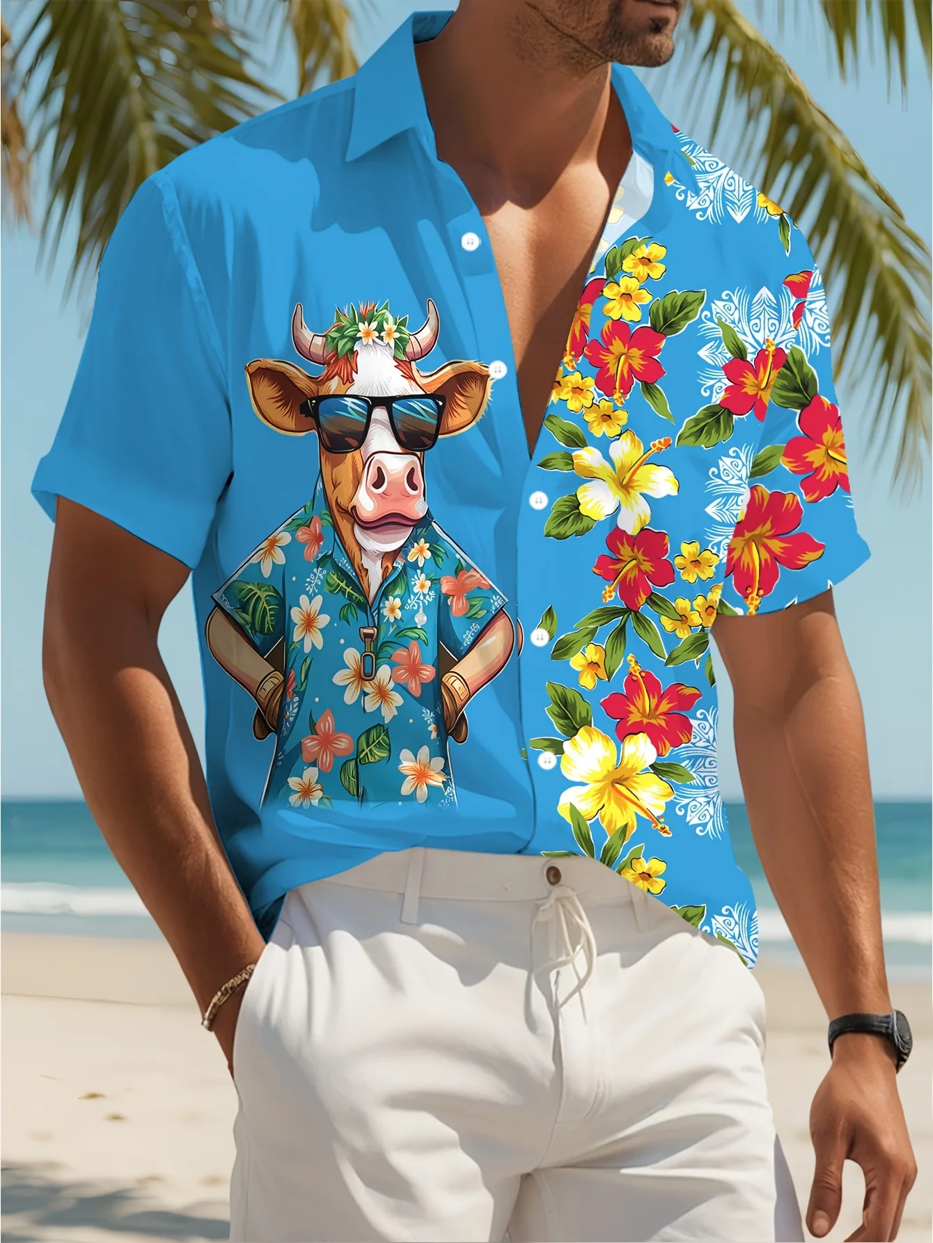 

Men's Shirts Cartoon leopard Graphic Print Short Sleeve Lapel Shirt Tops Men's Hawaii Button-Down Shirts For Summer Wear Resort