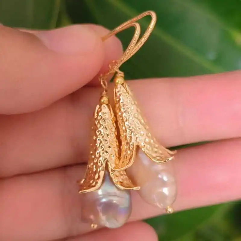 Handwork Colorful Baroque pearl earrings 18K Gold-Plated Drop Hoop Stud Formal Clip-on Office Anniversary Handmade Art Men