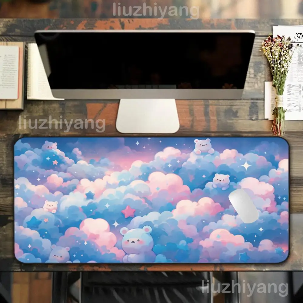 

1 pc Mouse Pad Bear Clouds Large Computer Office Game Table Mat XXL Rubber Anti-slip Stitched Edges Keyboard Mats Long Desk Pads