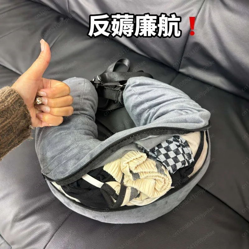 Can Fit 6 Adult T-shirts, Low-cost Aircraft Artifact U-shaped Pillow, Portable Storage Travel Aircraft Pillow