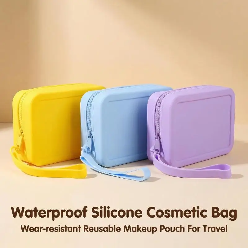 Silicone Organizer Cosmetic Bag Vintage Waterproof Smooth Zipper Earphone Bag Macaron Color Wallet Coin Purse Students