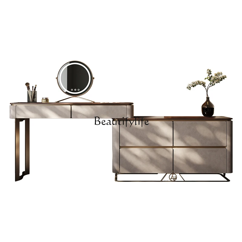 

05-Modern simple solid wood dressing table, bedroom chest dressing table integrated Italian light luxury