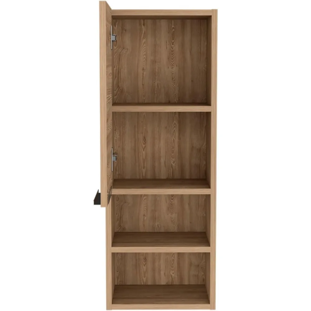 خزانة طبية من خشب البلوط الخفيف مثبتة على الحائط مع باب واحد، وأرفف داخلية، وتخزين مفتوح، وتنظيم الحمام وغرفة النوم #5