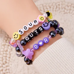 b41  3 PCS SET SOUR Ro Guts Inspired Friendship Stretching Bracelet Purple Acrylic Beads Olivia Fan Bracelet Wholesale