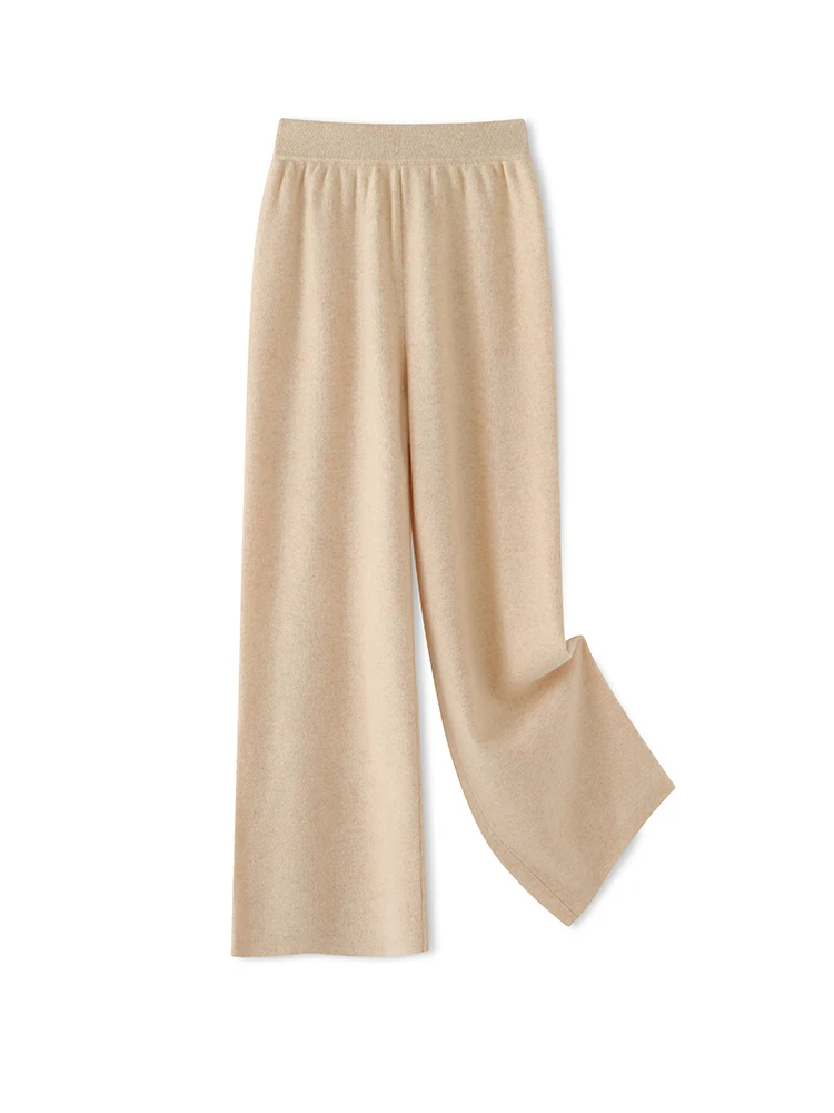 Chic Women's Wool Elastic Waist Wide Leg Pants Autumn Winter Grace Soft Casual Loose Versatile 100% Merino Wool knit Trousers - Image 2