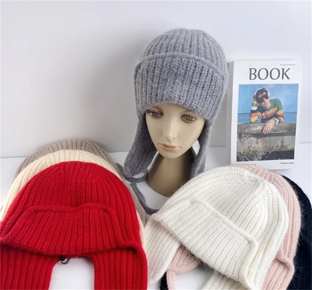 Fashion Knitted Trapper Hat for Women Men Winter Knit Earflap Beanie Woman Crochet Russian Bomber Hats bonnet kpop