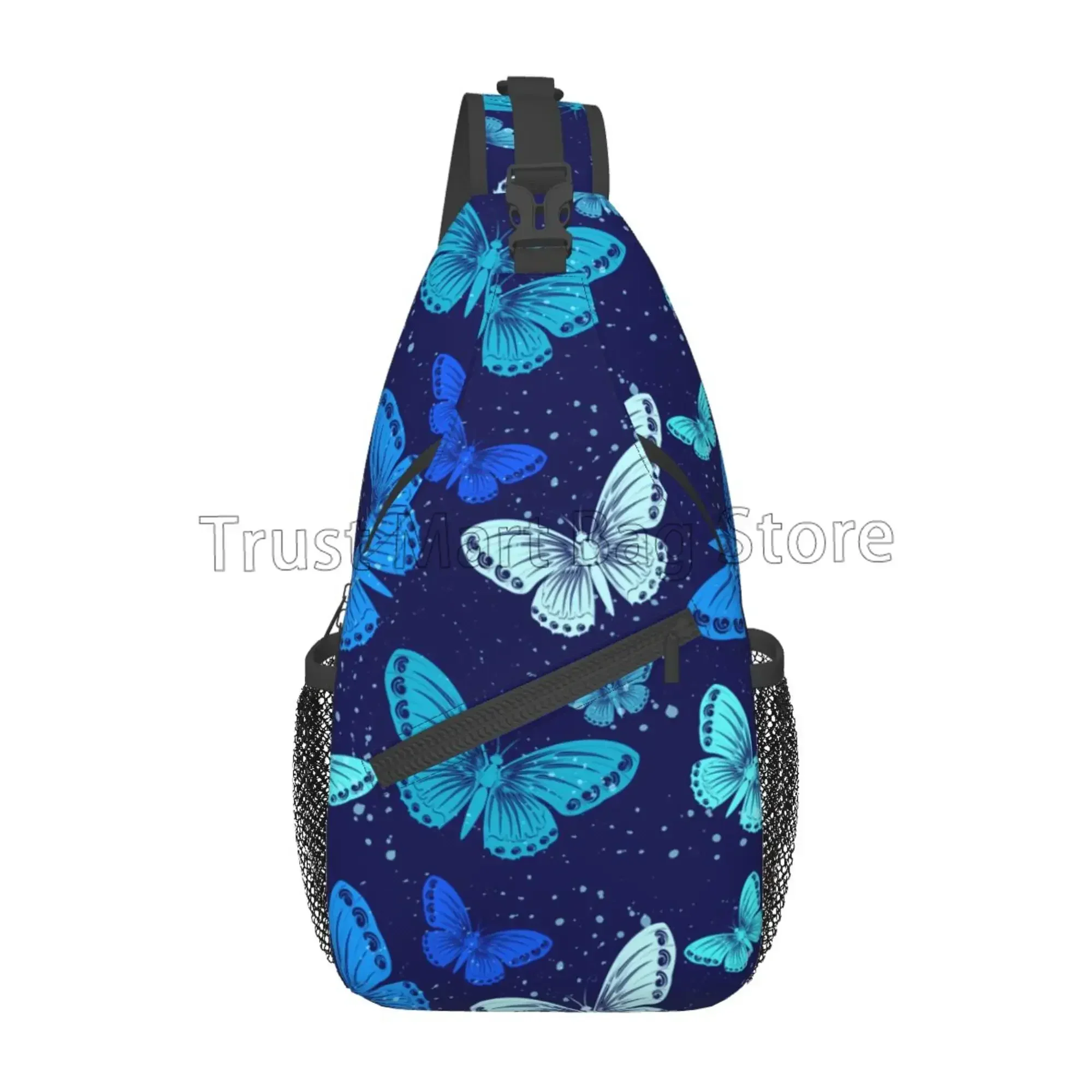 Blue Butterfly Sling Backpack Unisex Chest Bags Travel Hiking Crossbody Daypack Women Shoulder Bag for Gym Cycling Running