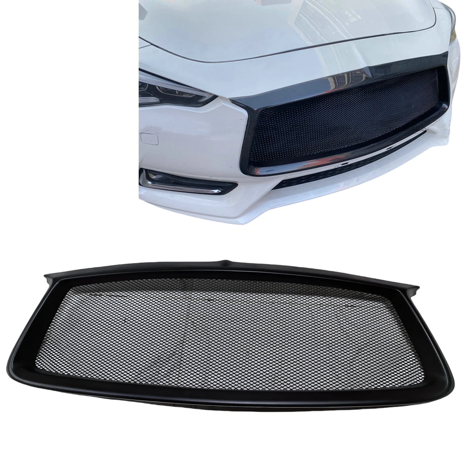 

For Infiniti Q60 CV37 2017-2022 Front Grille Racing Grill Fiberglass/Real Carbon Fiber Car Upper Bumper Hood Radiator Mesh Grid