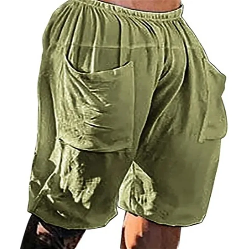 Pantaloncini casual da uomo in cotone e lino tinta unita estivo in vita elastica