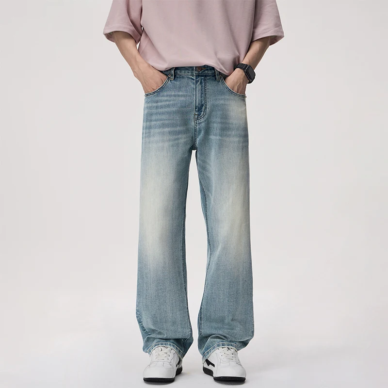 

Men's Summer Lyocell Jeans Clean fit Light Blue Loose Straight High Street Casual Denim Pants Premium Breathable Lightweight