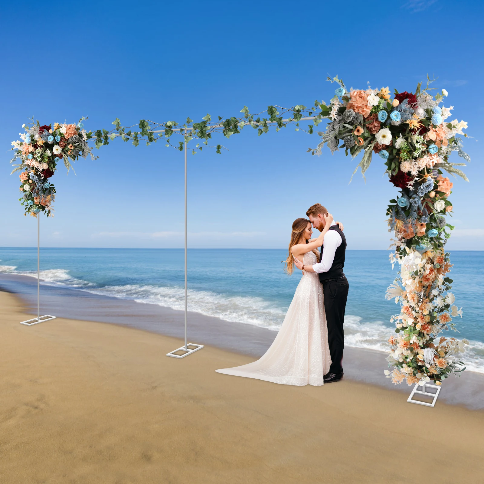 

Wedding Arch With Poles Bases & T-shaped Fitting Wonderful Memories Large Stand Rectangular Silver