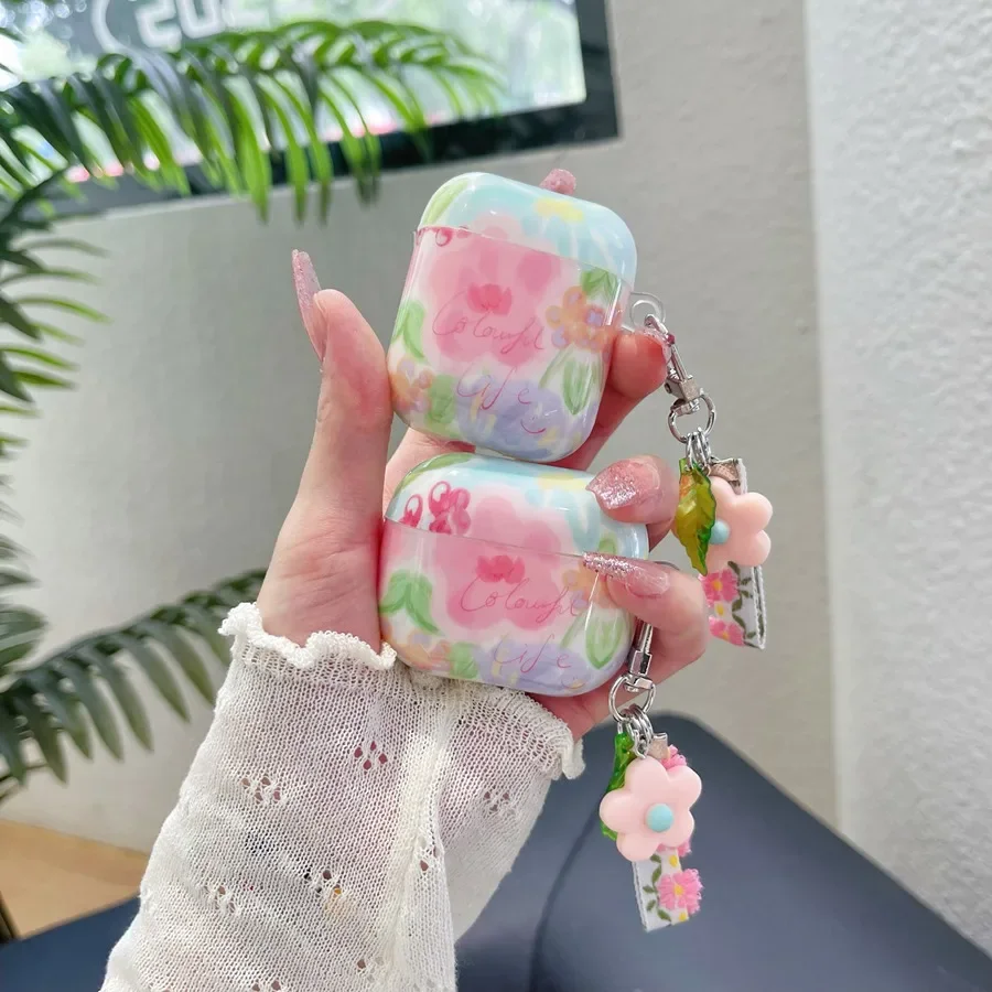 Apple Airpods 3, Airpod 2,イヤホン用のカラフルな花柄のシリコンケース