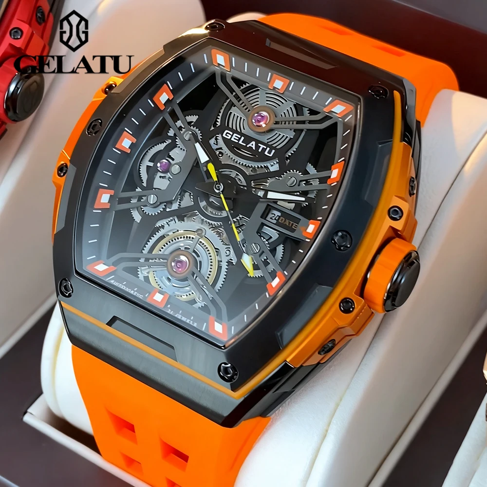 GELATU мужские часы, трендовые модные автоматические механические наручные часы с автоподзаводом, сапфировое зеркало, водонепроницаемые, светящиеся