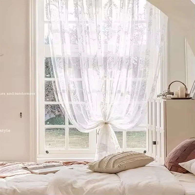 French Retro Light-transmitting Window Screen Bedroom Living Room Balcony High Luxury Hollow Simple Custom Size Sheer Fashion