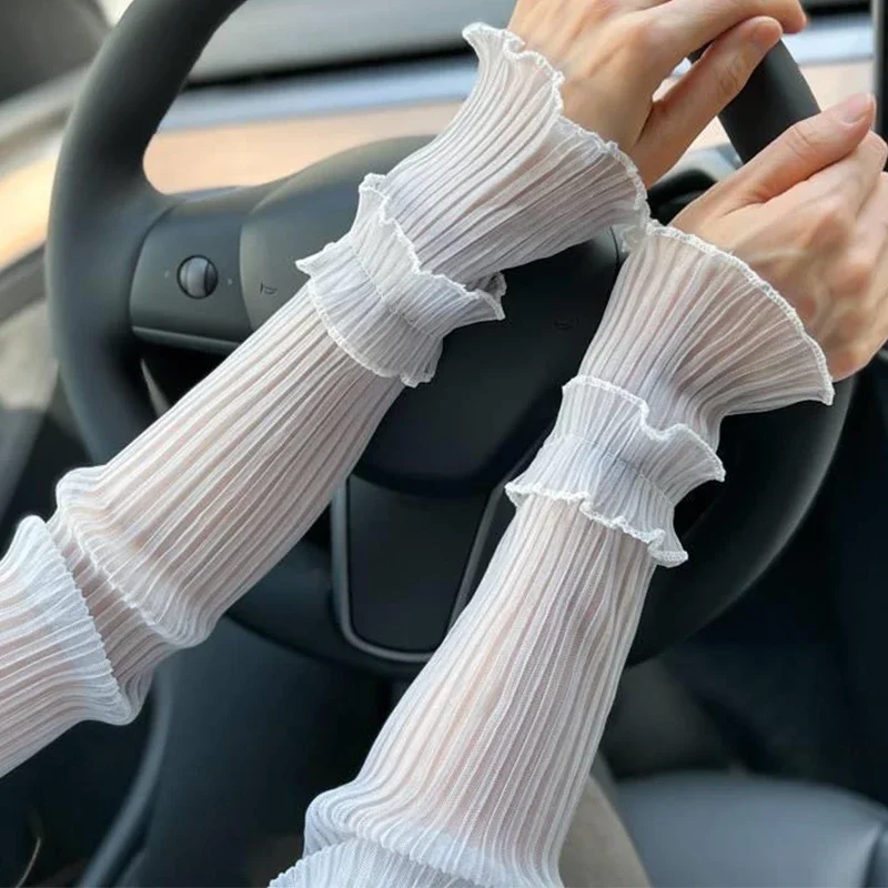 Summer Arm Sleeves for Women Sexy Lace Mesh Long Arm Sleeve Mittens Breathable Sunscreen Fingerless Lady Driving Arm Sleeve