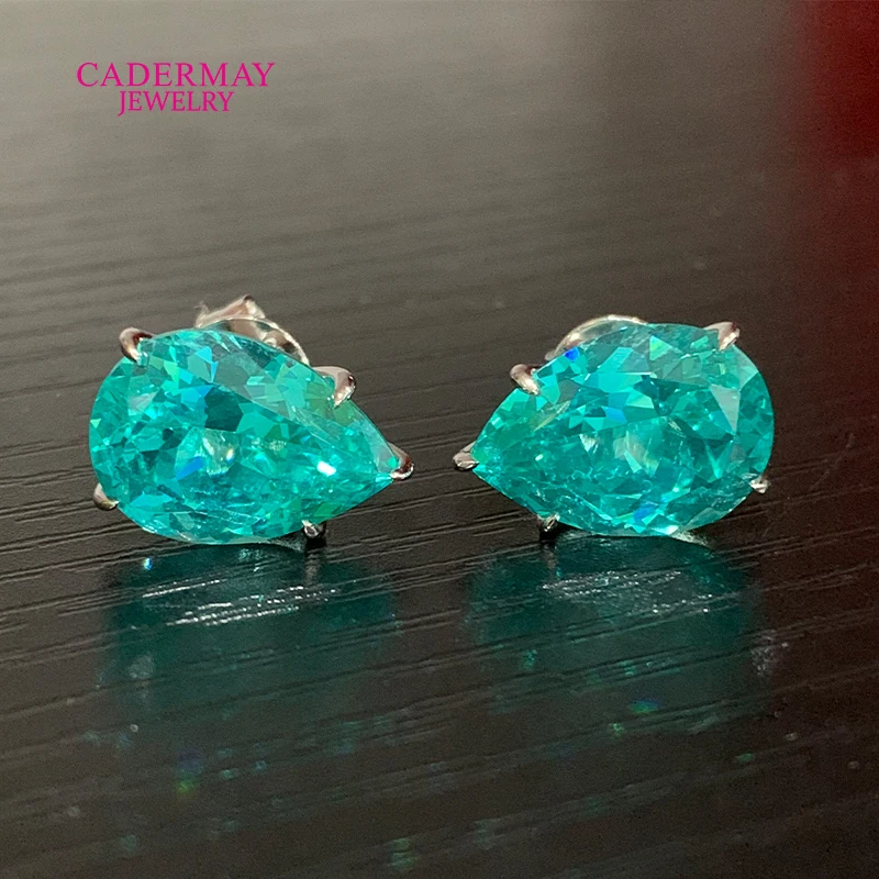 Cadermay 925 Silver Lab Paraiba Earrings Stud 8ct Paraiba YAG Halo Moissanite Earrings For Women Men Party Anniversary Gift