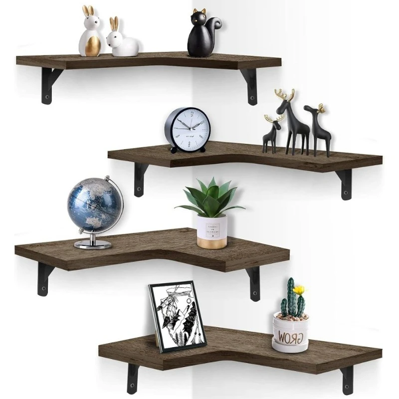 

Set of 4 Shelf Black Corner Floating Shelves Wall Mounted Wood Shelf Garage Organizer Nordic Repisas Pared Storage Furniture