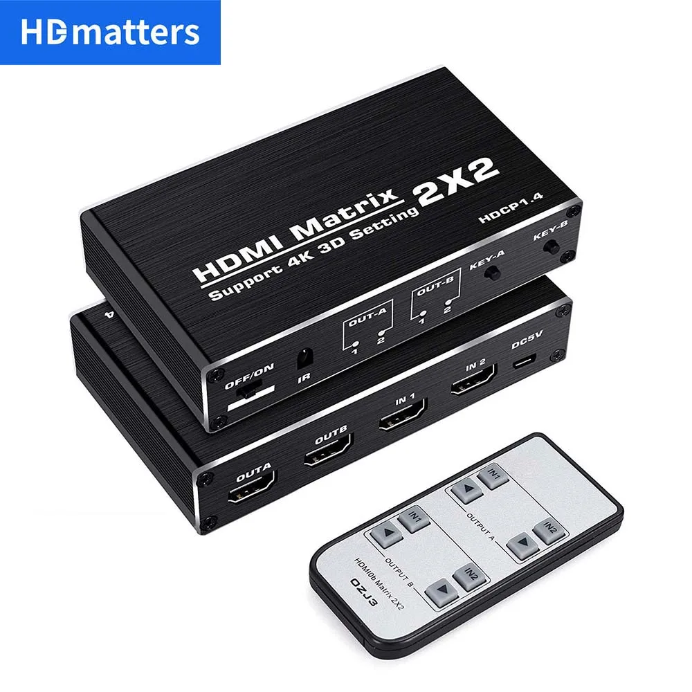 4K HDMI Matrix Switch 2X2 Splitter Switcher HDMI in 2 out Matrix Switch Matrix HDMI 4K 30Hz HDCP 1.4 for PS4 HDTV DVD Player