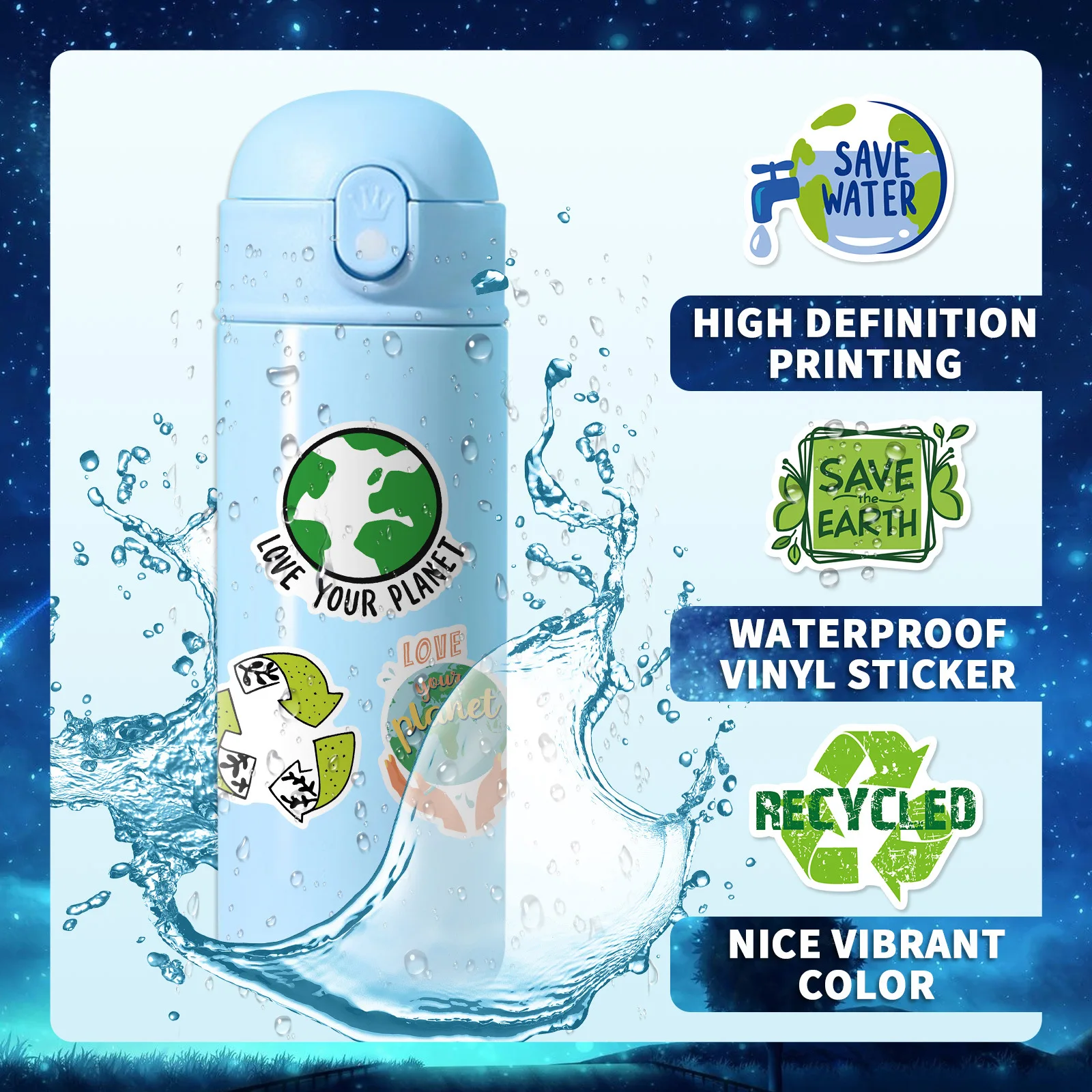 50pcs English Pro-Environmental Stickers Ecological Waterproof Stickers Luggage Case Stickers