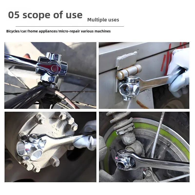 Conjunto de chave de soquete multiângulo 8 em 1 – 360 °   Kit de ferramentas de catraca rotativa para carros, bicicletas e reparo doméstico
